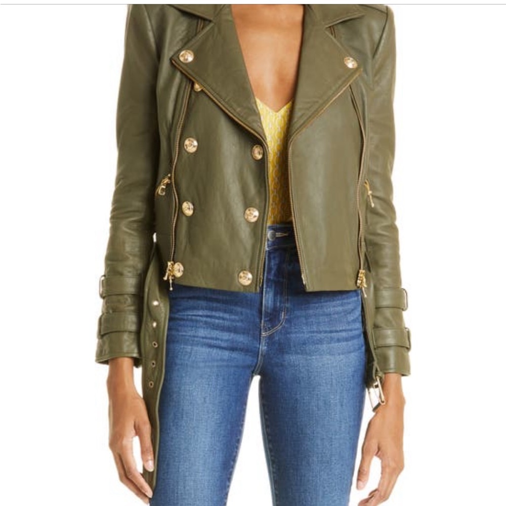 L’agence Billie Belted Leather Jacket in Ivy Green M. Rare color